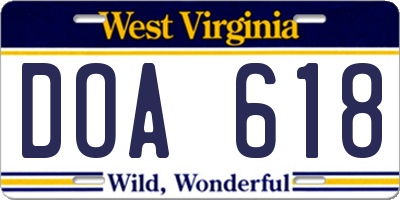 WV license plate DOA618