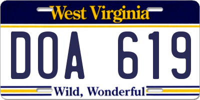 WV license plate DOA619