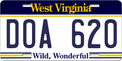 WV license plate DOA620