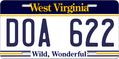WV license plate DOA622