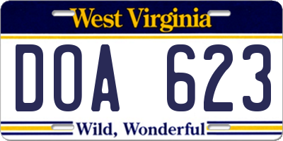 WV license plate DOA623
