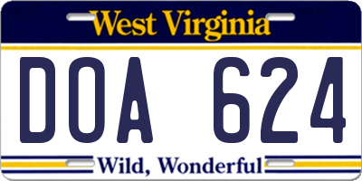 WV license plate DOA624