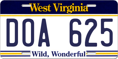 WV license plate DOA625