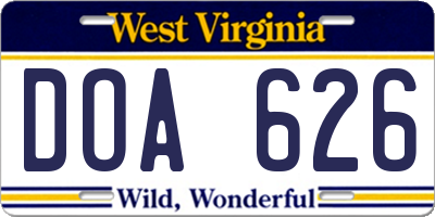 WV license plate DOA626