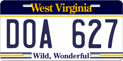 WV license plate DOA627