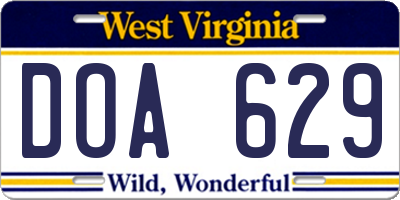 WV license plate DOA629