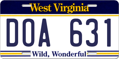 WV license plate DOA631