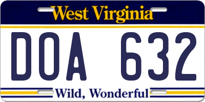 WV license plate DOA632