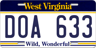 WV license plate DOA633