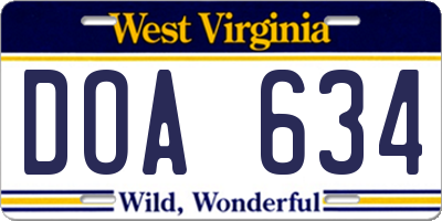 WV license plate DOA634