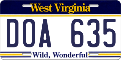 WV license plate DOA635
