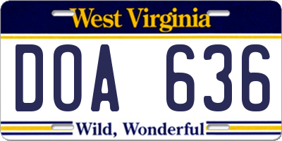 WV license plate DOA636