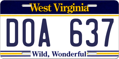 WV license plate DOA637