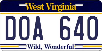 WV license plate DOA640