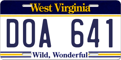WV license plate DOA641