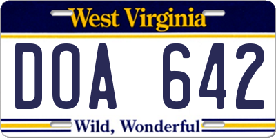 WV license plate DOA642