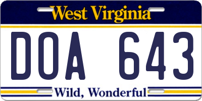 WV license plate DOA643