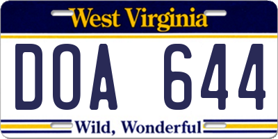 WV license plate DOA644