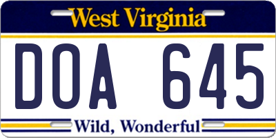 WV license plate DOA645
