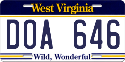 WV license plate DOA646
