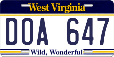 WV license plate DOA647