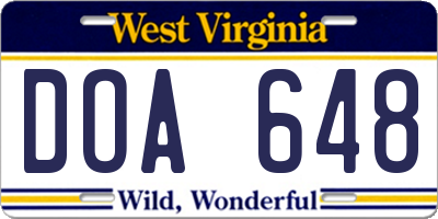 WV license plate DOA648