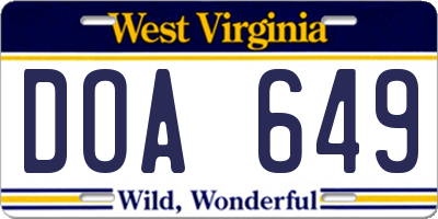 WV license plate DOA649
