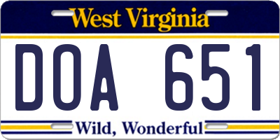 WV license plate DOA651