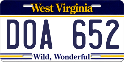 WV license plate DOA652