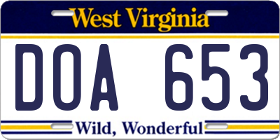 WV license plate DOA653