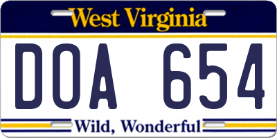 WV license plate DOA654