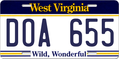WV license plate DOA655