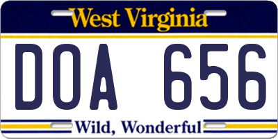 WV license plate DOA656