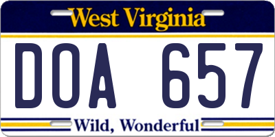 WV license plate DOA657