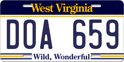 WV license plate DOA659