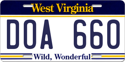 WV license plate DOA660