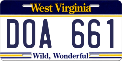 WV license plate DOA661