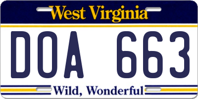 WV license plate DOA663
