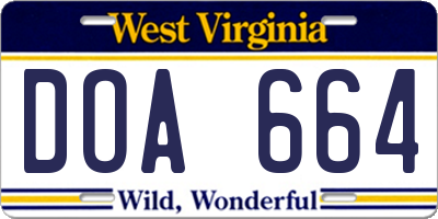 WV license plate DOA664