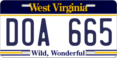WV license plate DOA665