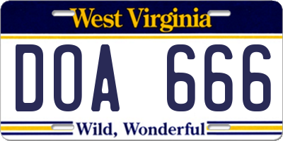 WV license plate DOA666
