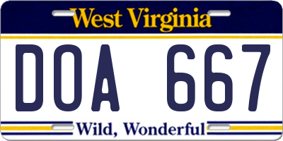 WV license plate DOA667