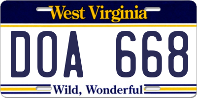 WV license plate DOA668