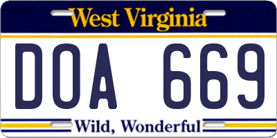 WV license plate DOA669