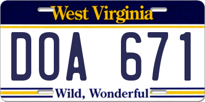 WV license plate DOA671