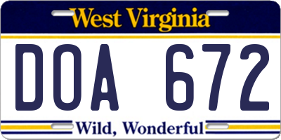WV license plate DOA672