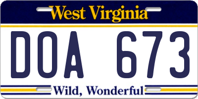 WV license plate DOA673