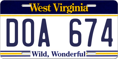 WV license plate DOA674