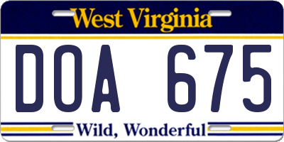 WV license plate DOA675
