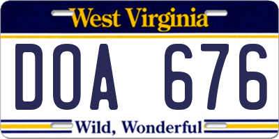 WV license plate DOA676